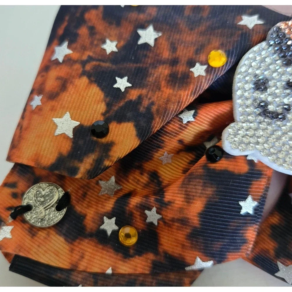 JoJo Siwa Halloween Ghost Hair Bow Orange Black Tie Dye Rhinestone Stars NWT